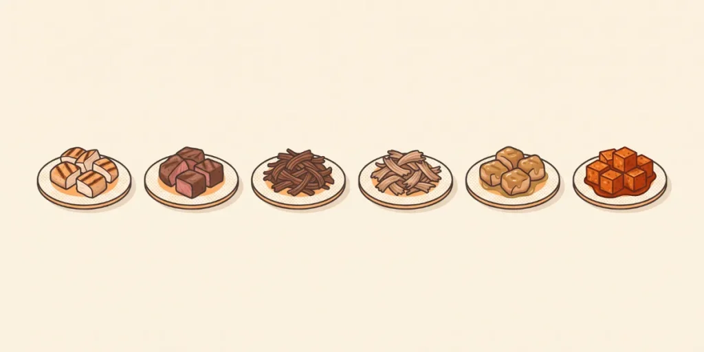 Illustrated selection of protein choices for a nutrition comparison