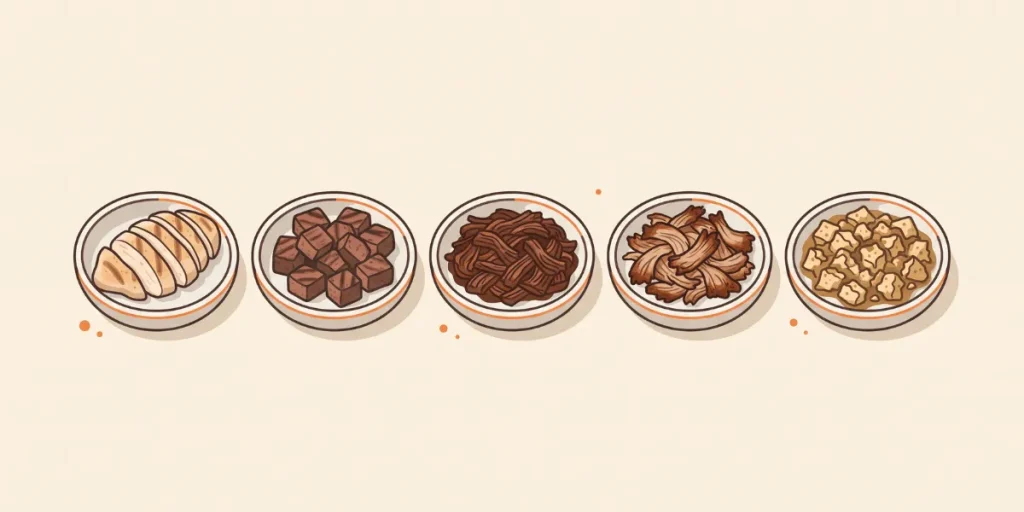 Illustrated protein choices arranged for macro comparison