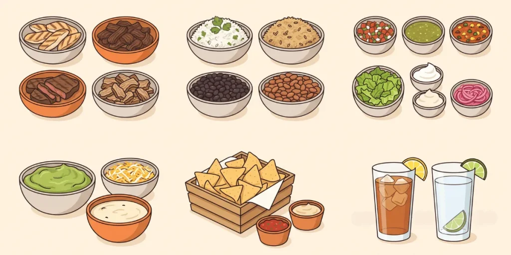 Nutrition categories including proteins, rice, beans, toppings, sides and drinks